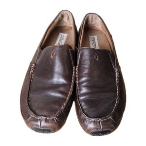 Olukai Akepa Moc Men's SlipOn Shoes Leather Loafers Size 10 Brown Driving Casual